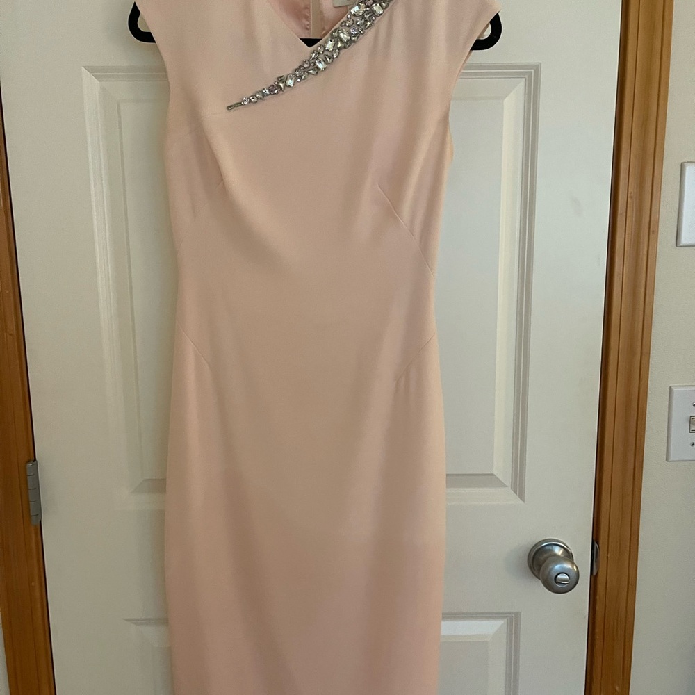 Elegant Blush Pink Dress with Embellished Neckline